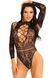 Body z koronką Leg Avenue High Neck, rozmiar uniwersalny, długi rękaw, stringi, wz&oacute;r kwiatowy, Black