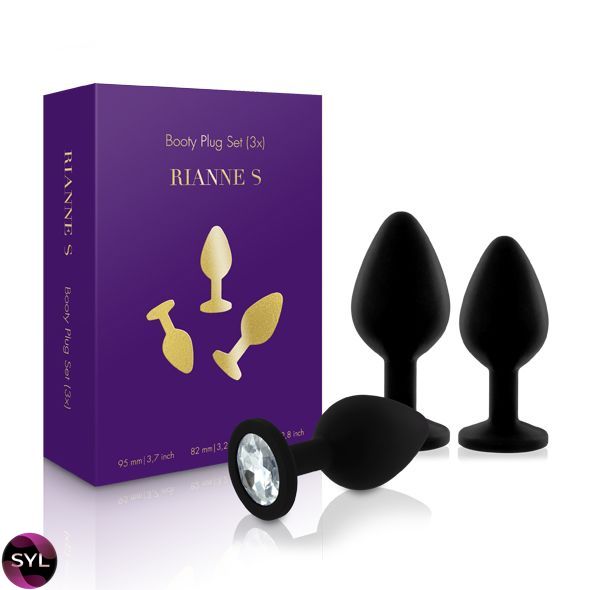 Набор анальных пробок с кристаллом Rianne S: Booty Plug Set Black, диаметр 2,7см, 3,5см, 4,1см SO3889 фото