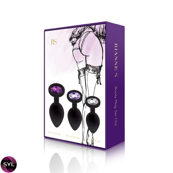 Набор анальных пробок с кристаллом Rianne S: Booty Plug Set Black, диаметр 2,7см, 3,5см, 4,1см SO3889 фото