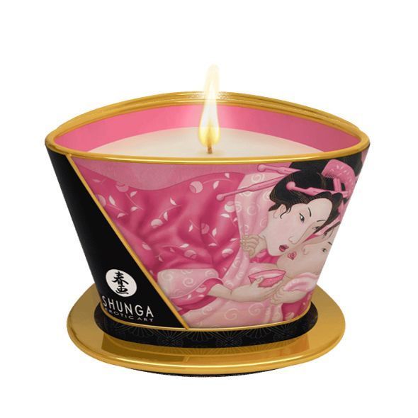 Świeca do masażu Shunga Massage Candle – Płatki Róż (170 ml) z afrodyzjakami