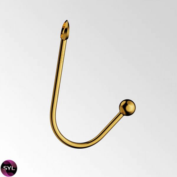 Вагинальный / анальный крюк UPKO Hook золотистый, с шариком на конце и кольцом для фиксации U64057 фото