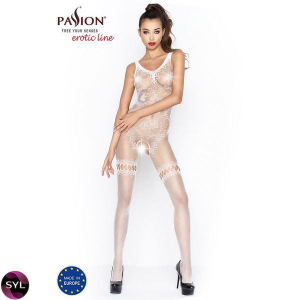 Бодістокінг Passion BS045 white, комбінезон, імітація панчох і боді PBS045W SafeYourLove