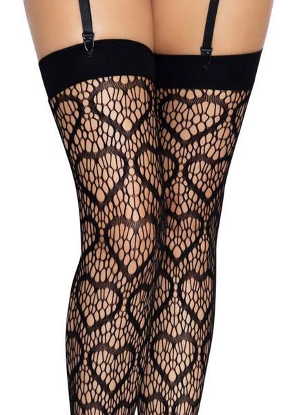 Leg Avenue Heart net thigh highs, Black, One size