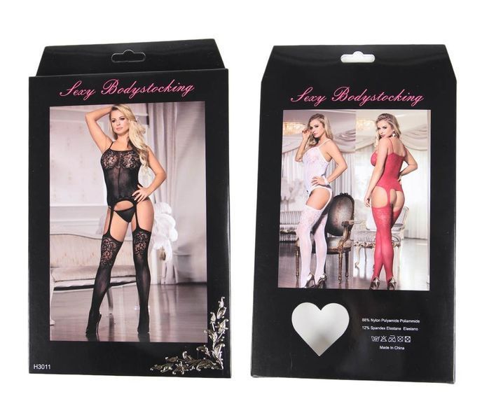 Transparent jumpsuit Star Night Foxy Suspender Style with imitation stockings, Black