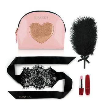 Романтичний набір Rianne S: Kit d'Amour: віброкуля, пір'їнка, маска, чохол-косметичка Pink/Gold SO3866 SafeYourLove