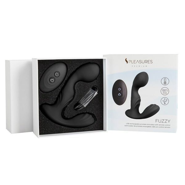 S Pleasures Premium FUZZY prostate massager, with relief, 10 vibration modes, heating, Black