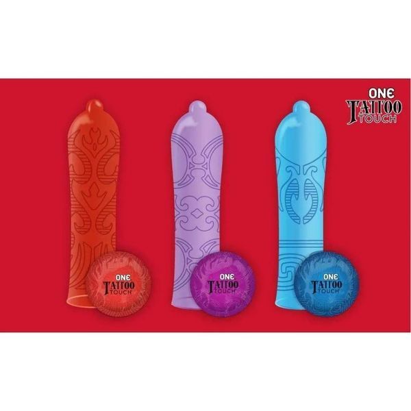 Set of condoms with tattoo relief One Tattoo Touch red (price for 5 pcs.)