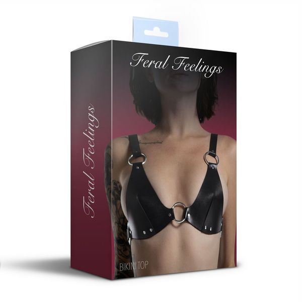 Bodice made of genuine leather Feral Feelings - Bikini Top, color Black