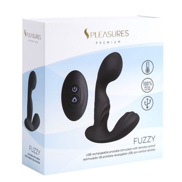 S Pleasures Premium FUZZY prostate massager, with relief, 10 vibration modes, heating, Black