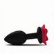 Anal plug ALUME, S, silicone black with red rose, 8 x 2.8 cm