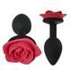 Anal plug ALUME, S, silicone black with red rose, 8 x 2.8 cm