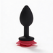Anal plug ALUME, S, silicone black with red rose, 8 x 2.8 cm