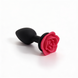 Anal plug ALUME, S, silicone black with red rose, 8 x 2.8 cm