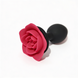 Anal plug ALUME, S, silicone black with red rose, 8 x 2.8 cm