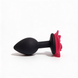 Anal plug ALUME, S, silicone black with red rose, 8 x 2.8 cm