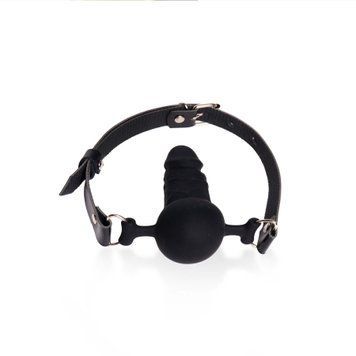 Silicone gag with Art of Sex - Phallus dildo, eco-leather, black