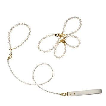 Obroża perłowa ze smyczą i kajdankami LOCKINK Pearl Bondage & Restraint Set