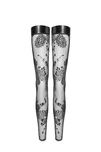 Чулки Noir Handmade F243 Tulle stockings with patterned flock embroidery, размер S SX0155 фото