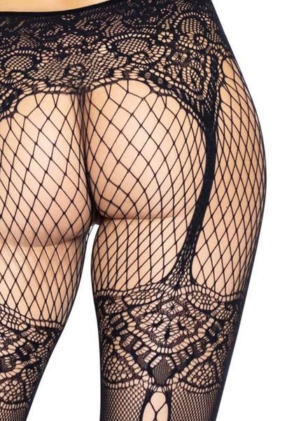Tights Leg Avenue Fishnet tights with back seam One size, back seam, lace, mesh, Black