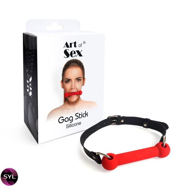 Кляп Палка, силикон и натуральная кожа, Art of Sex - Gag Stick Silicon, Красный SO6704 фото