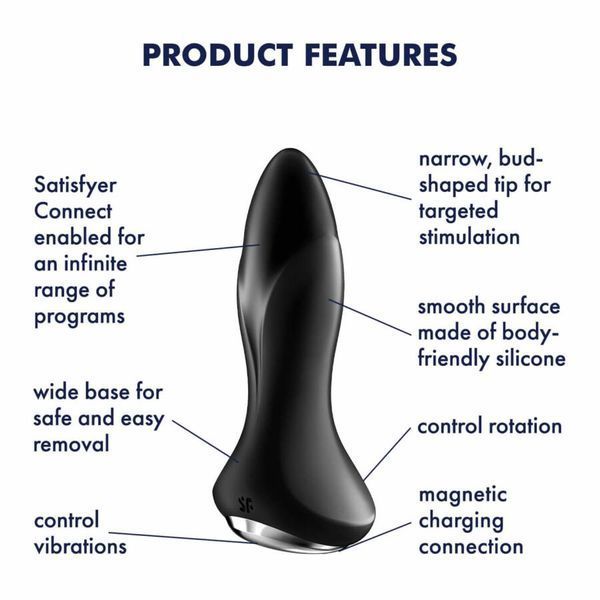 Smart anal plug with vibration and beads Satisfyer Rotator Plug 1 Connect App black