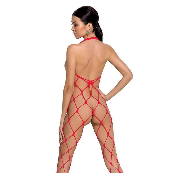 Bodystocking z bardzo dużej siateczki Passion BS091, z dostępem, kolor Red