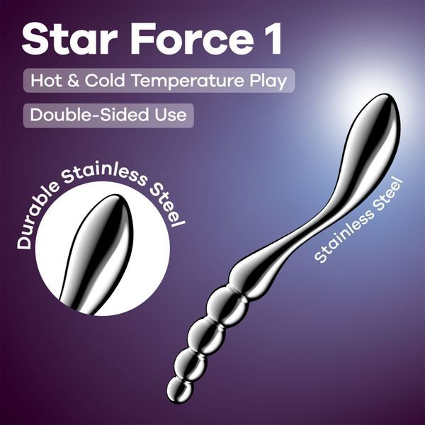 Metalowy dildo Satisfyer Star Force 1, dwustronny, można podgrzewać i chłodzić