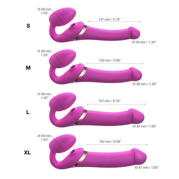Strapless vibrating strap-on with vacuum stimulation Strap-On-Me MULTI ORGASM Fuchsia M, adjustable
