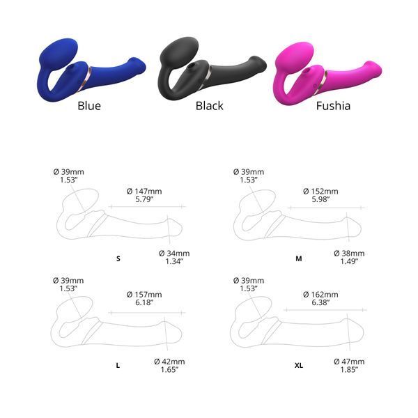 Strapless vibrating strap-on with vacuum stimulation Strap-On-Me MULTI ORGASM Fuchsia M, adjustable