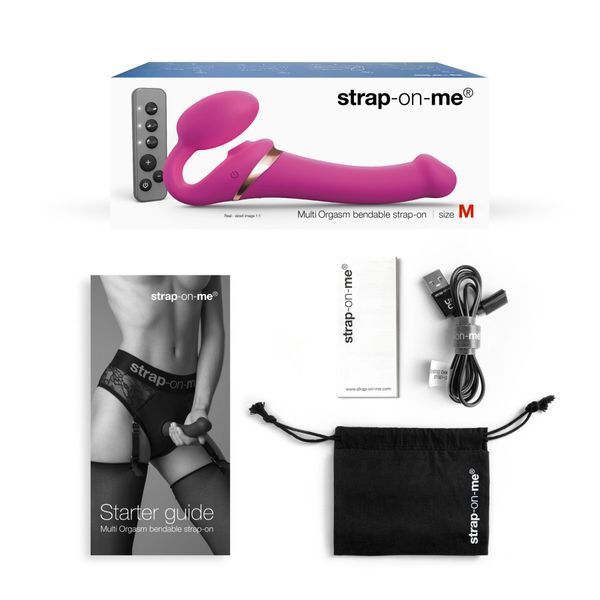 Strapless vibrating strap-on with vacuum stimulation Strap-On-Me MULTI ORGASM Fuchsia M, adjustable