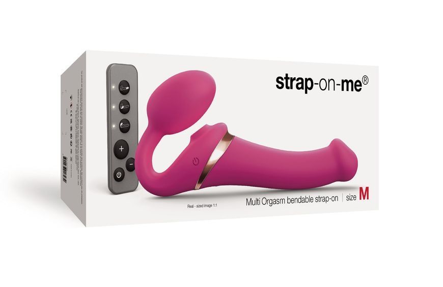 Strapless vibrating strap-on with vacuum stimulation Strap-On-Me MULTI ORGASM Fuchsia M, adjustable