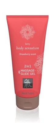 Лубрикант и массажное масло 2 в 1 Massage-& Glide gel 2in1 Strawberry scent, 200 мл HOT67071 фото