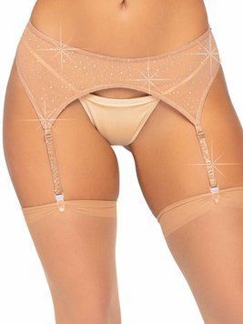 Пояс для панчох зі стразами Leg Avenue Roxy бежевий, One Size LA8886004 SafeYourLove