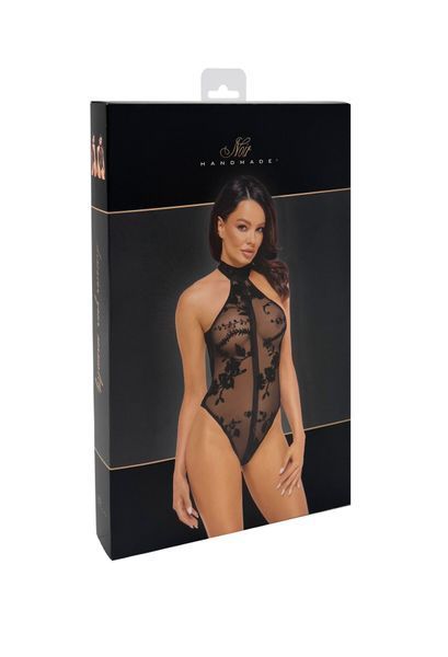 Body Noir Handmade F314 Ego, koronkowe body z siateczki typu halter - XL