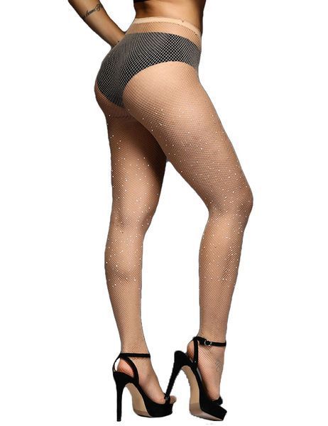 Nude star night fishnet tights with rhinestones XS-L