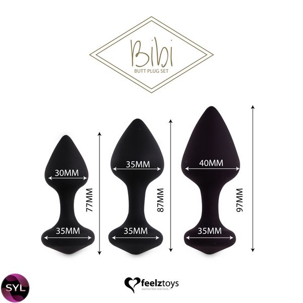 Набір силіконових анальних пробок FeelzToys - Bibi Butt Plug Set 3 pcs Black SO5065 SafeYourLove