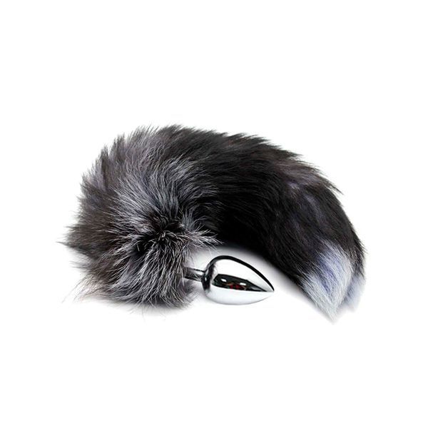 Metal anal plug Alive Black And White Fox Tail L, diameter 3.9 cm