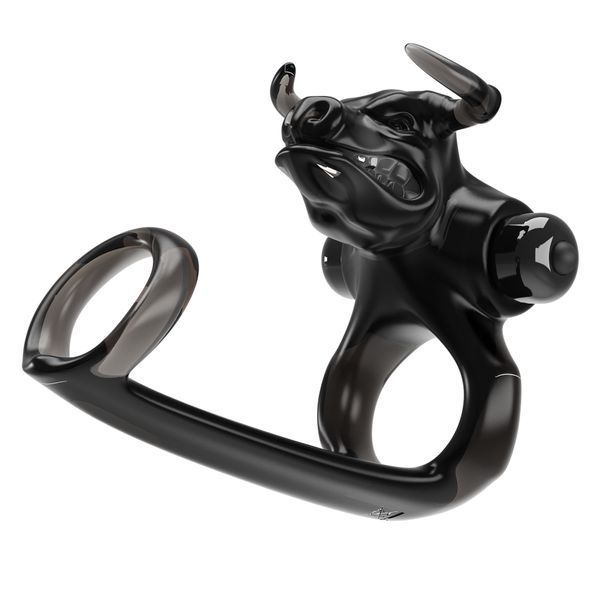 Эрекционное виброкольцо Pretty Love Bull Warior с клиторальной стимуляцией, черное BI-210333 фото