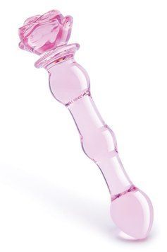 Стеклянный фаллоимитатор Dream Toys Glaze Glass в форме бутона розы с бусинами, розовый DT22123 фото
