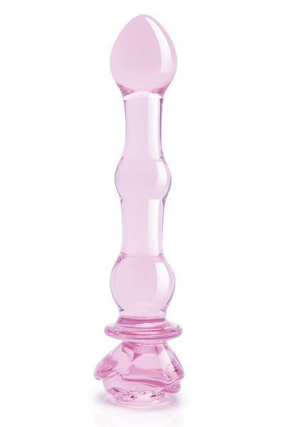 Стеклянный фаллоимитатор Dream Toys Glaze Glass в форме бутона розы с бусинами, розовый DT22123 фото
