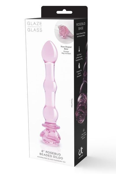 Стеклянный фаллоимитатор Dream Toys Glaze Glass в форме бутона розы с бусинами, розовый DT22123 фото