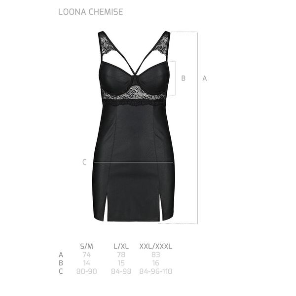 Бэби-долл из эко-кожи и кружева Loona Chemise black - Passion SO5358 фото