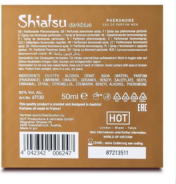 Духи з феромонами чоловічі SHIATSU Pheromone Fragrance men darkblue 50 ml HOT67130 SafeYourLove