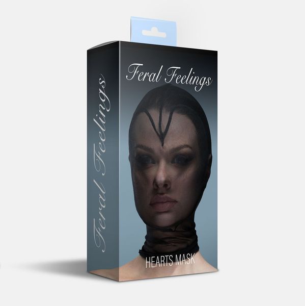 Heart mesh mask with a completely closed face Feral Feelings - Hearts Mask Black/Black