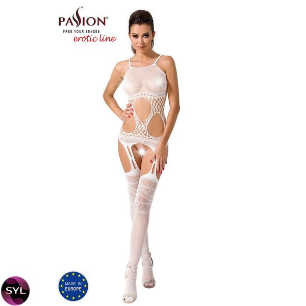 Бодістокінг Passion BS047 white, комбінезон, імітація топа, панчох і пояса PBS047W SafeYourLove