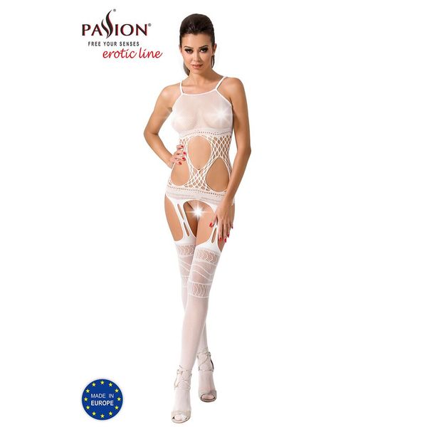 Бодистокинг Passion BS047 white, комбинезон, имитация топа, чулок и пояса PBS047W фото