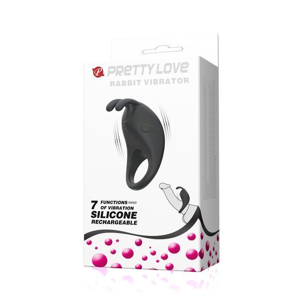 Эрекционное виброкольцо Pretty Love Rabbit Vibrator с клиторальной стимуляцией, черное 210152 фото