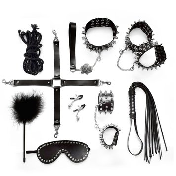 Набір Art of Sex - Spikes BDSM Set Leather, 10 предметів, натуральна шкіра, Чорний SO7140 SafeYourLove