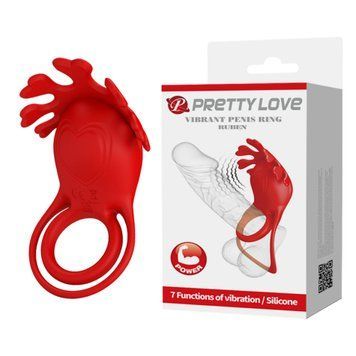 Эрекционное виброкольцо PRETTY LOVE Ruben со стимулятором клитора, красное BI-210311 фото