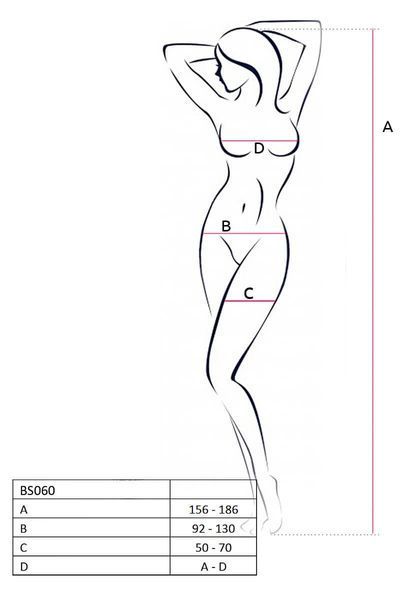 Bodystocking mesh Passion BS060 with geometric pattern and imitation stockings, red, S/L